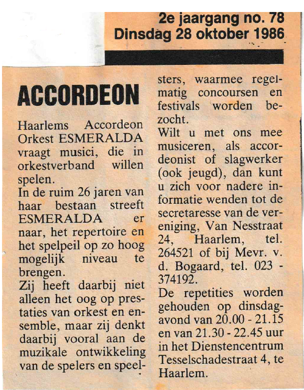 Krantenartikel oproep musici