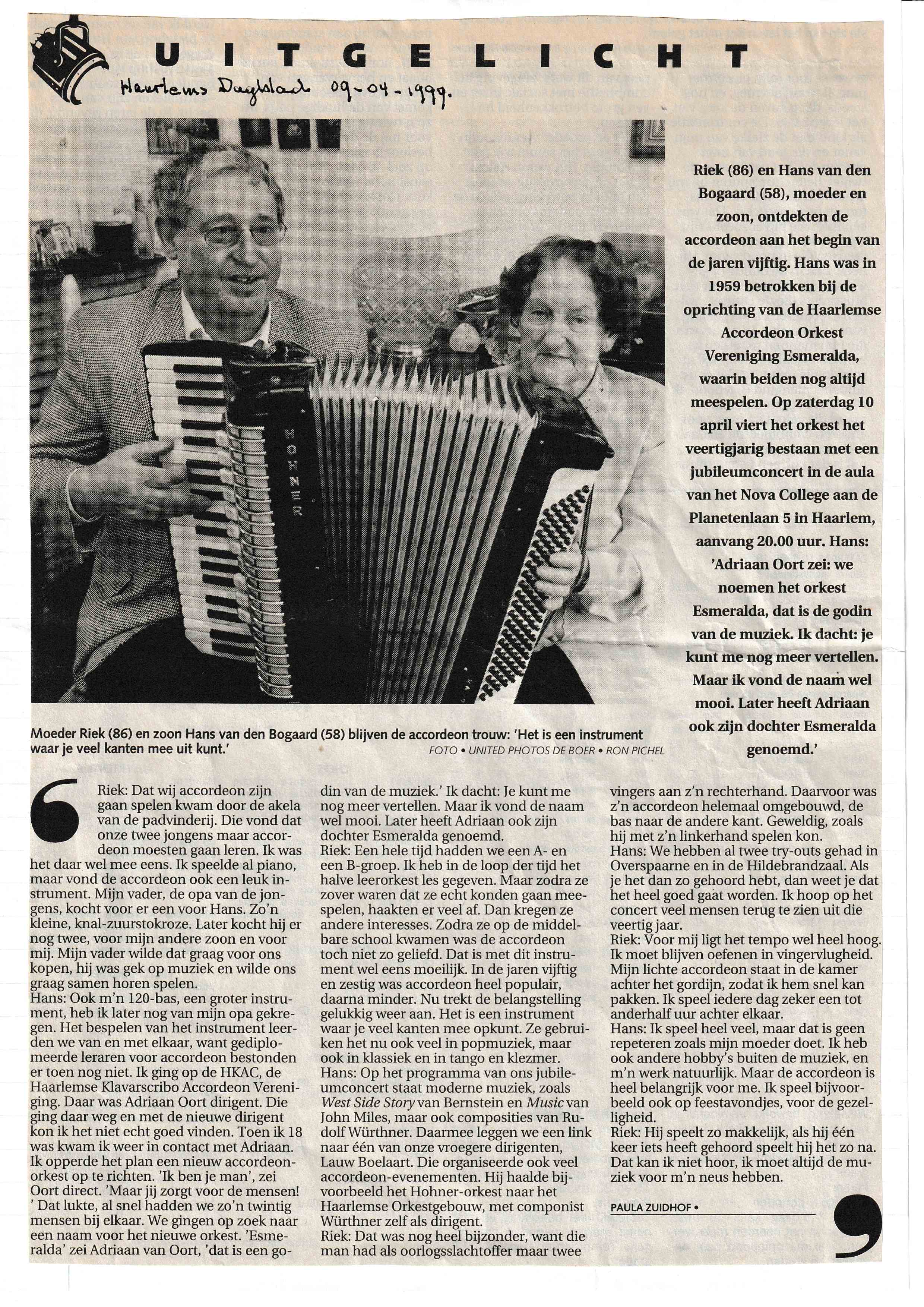 Krantenartikel Hans en Riek van den Bogaart
